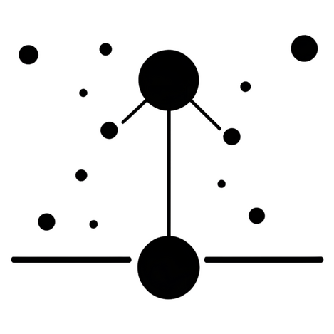 Stylized icon with connected black dots and lines, illustrating a concept of interconnected systems or community.